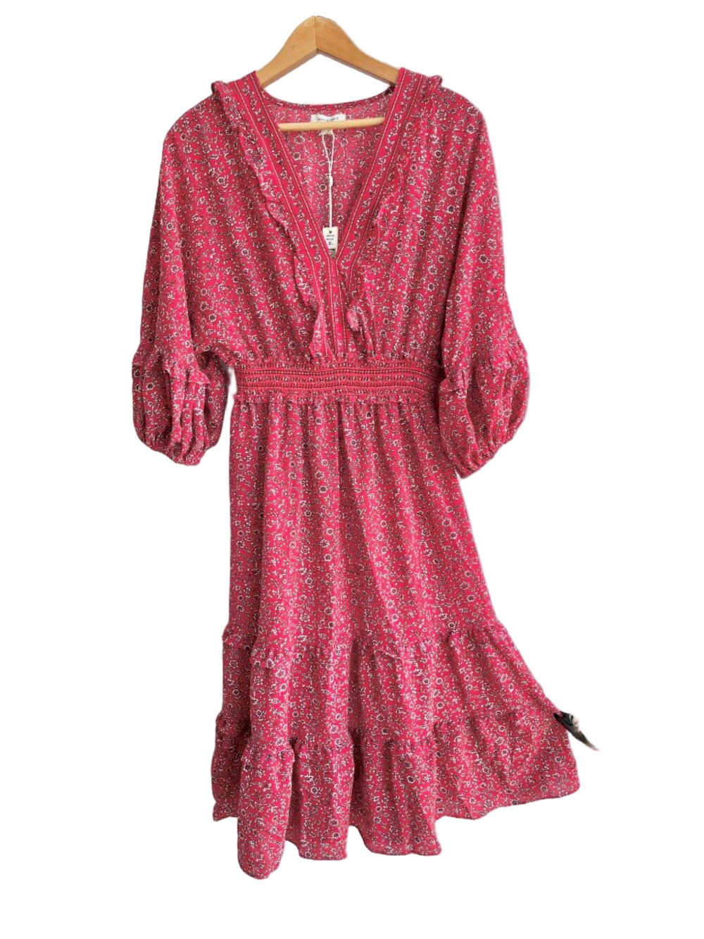 NWT Max Studio Red Floral Smocked Midi Dress Cottagecore Boho Comfy Flowy XL - Picture 2 of 11